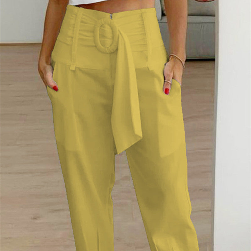 Pantalon décontracté à taille haute, droit et fuselé,