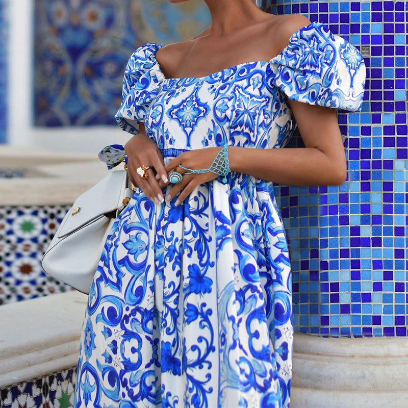 Robe imprimée bohème à col cassé