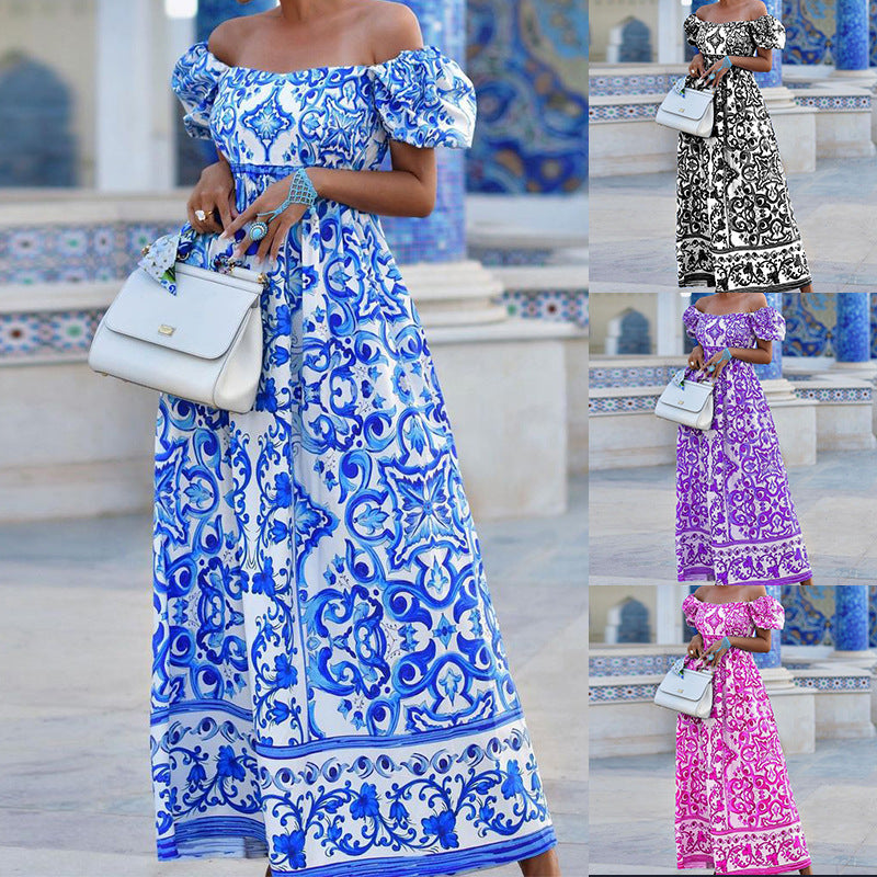 Robe imprimée bohème à col cassé