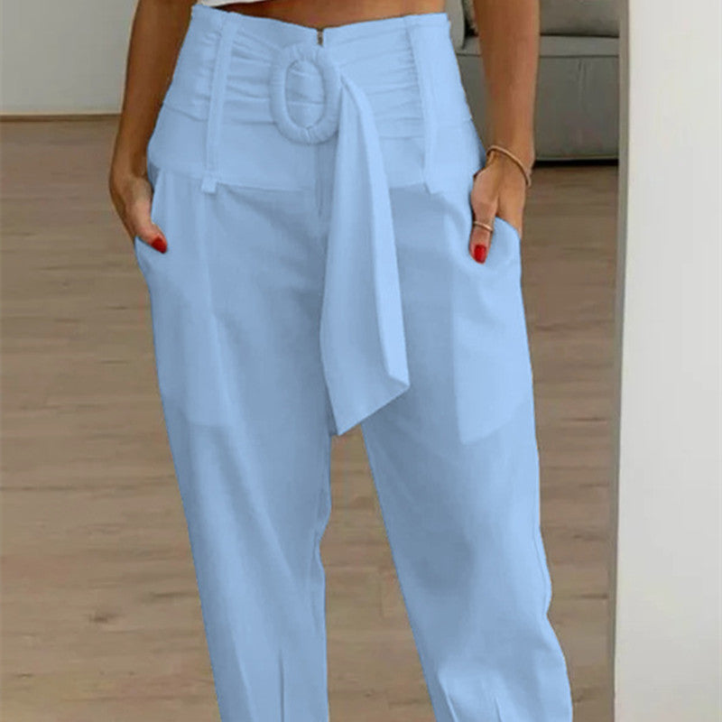 Pantalon décontracté à taille haute, droit et fuselé,