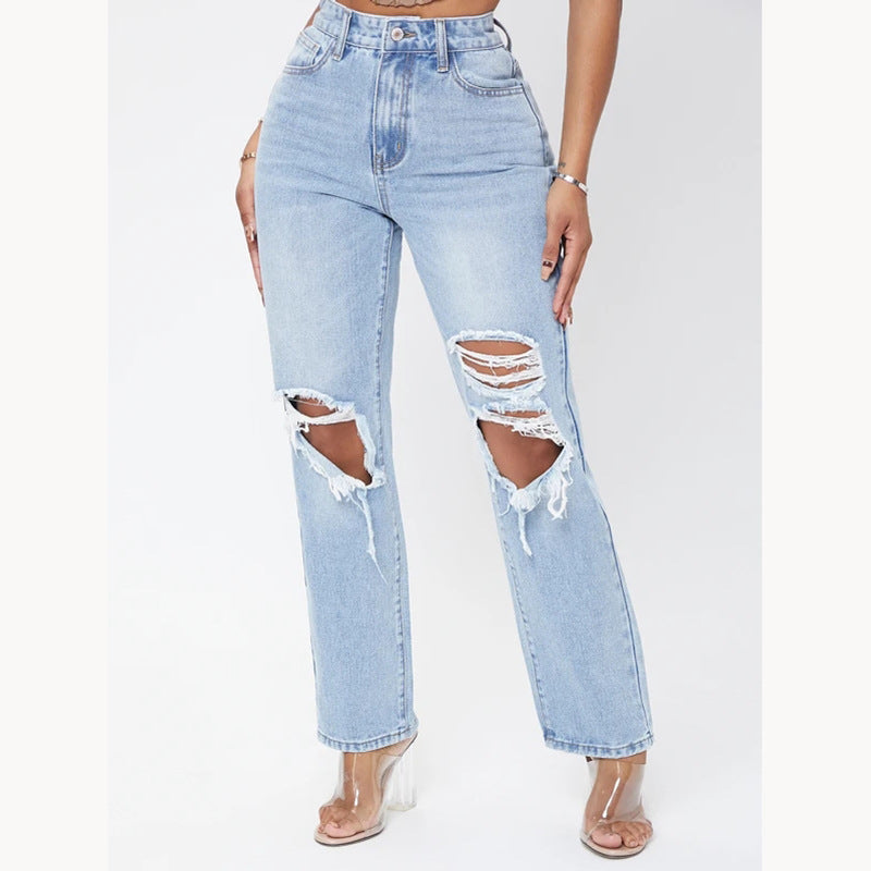 Jeans délavés taille haute