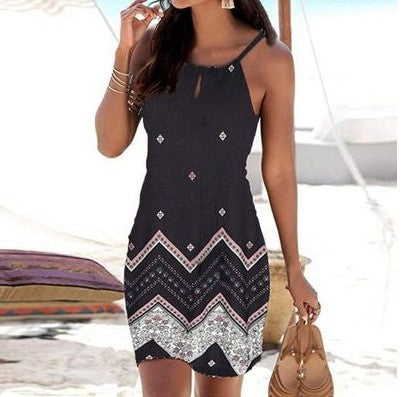Robe de plage imprimée sans manches et sans revers