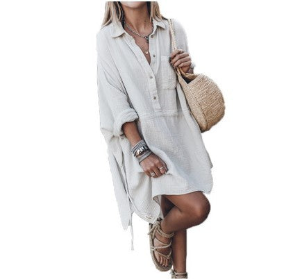 Robe décontractée en coton et lin à encolure en V