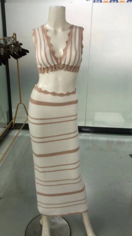 2 pcs rayé Y2K longue robe