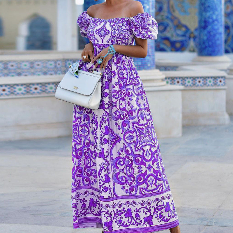 Robe imprimée bohème à col cassé