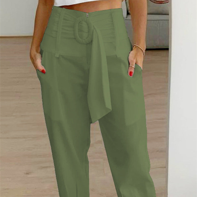 Pantalon décontracté à taille haute, droit et fuselé,