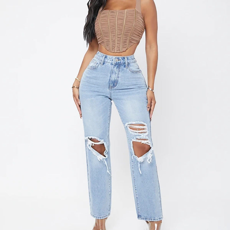Jeans délavés taille haute