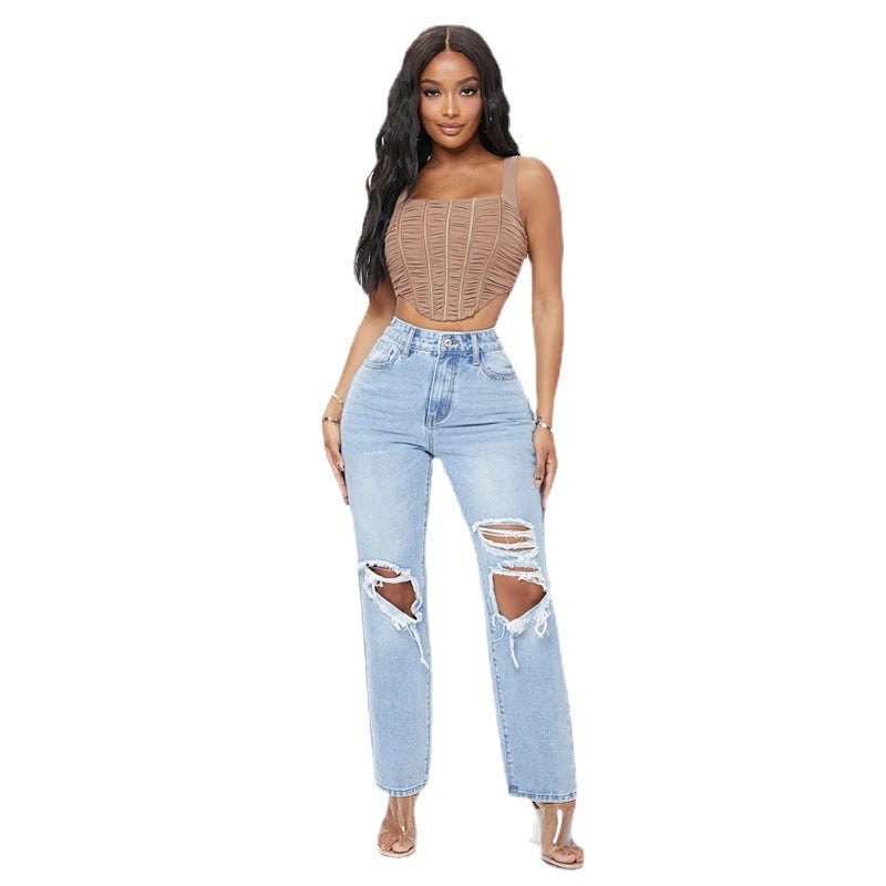 Jeans délavés taille haute