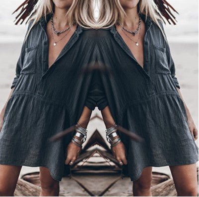 Robe décontractée en coton et lin à encolure en V