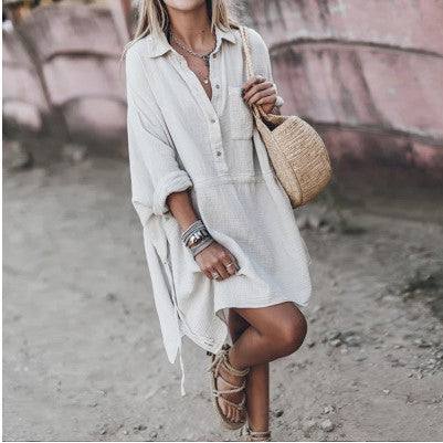 Robe décontractée en coton et lin à encolure en V
