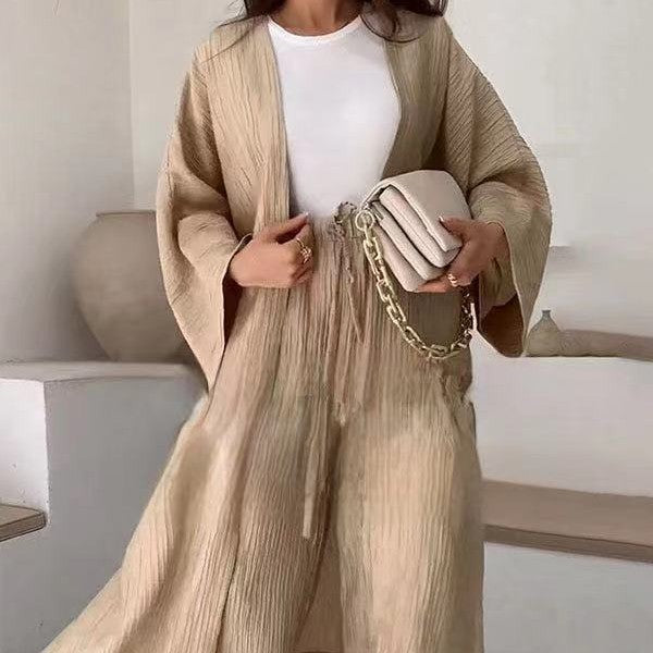 Ensemble deux pièces - Top texturé plissé Pantalon droit décontracté