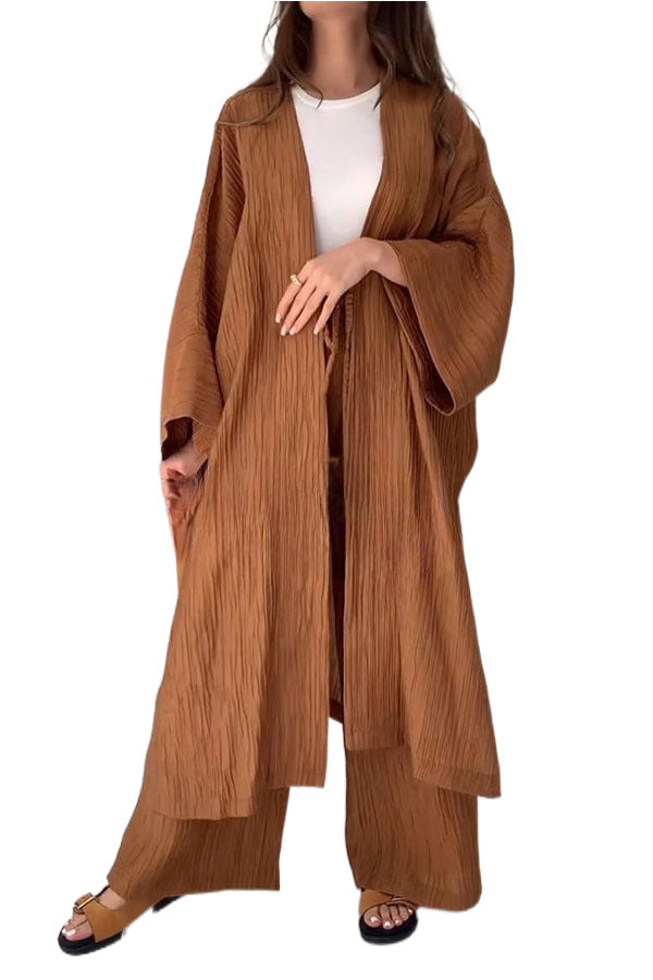 Ensemble deux pièces - Top texturé plissé Pantalon droit décontracté