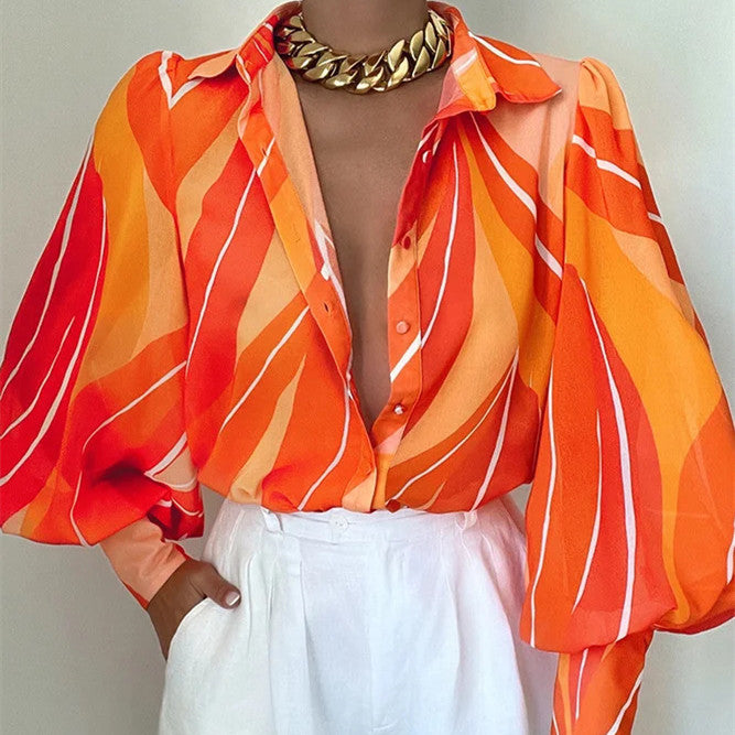 Chemise d'été imprimée à manches lanternes