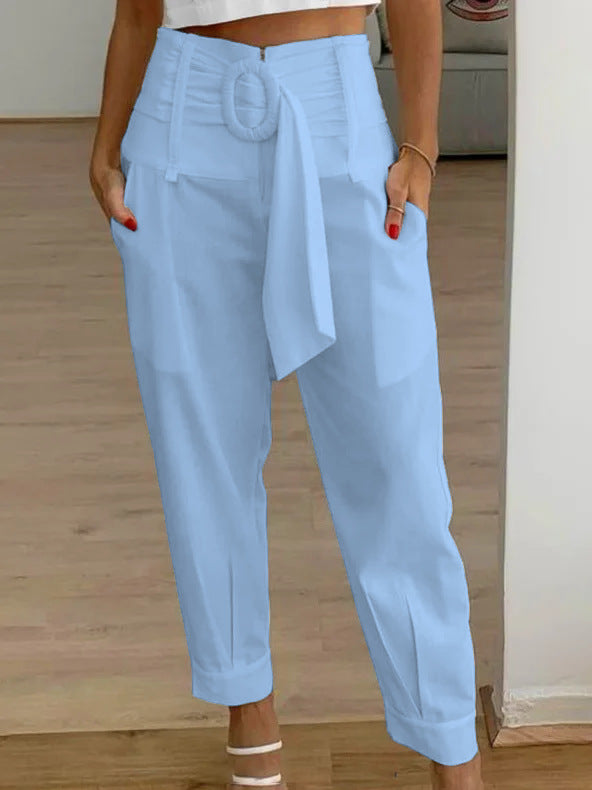 Pantalon décontracté à taille haute, droit et fuselé,