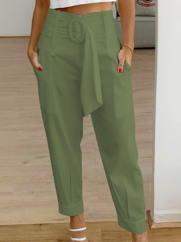 Pantalon décontracté à taille haute, droit et fuselé,