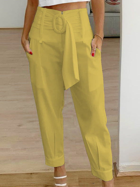Pantalon décontracté à taille haute, droit et fuselé,
