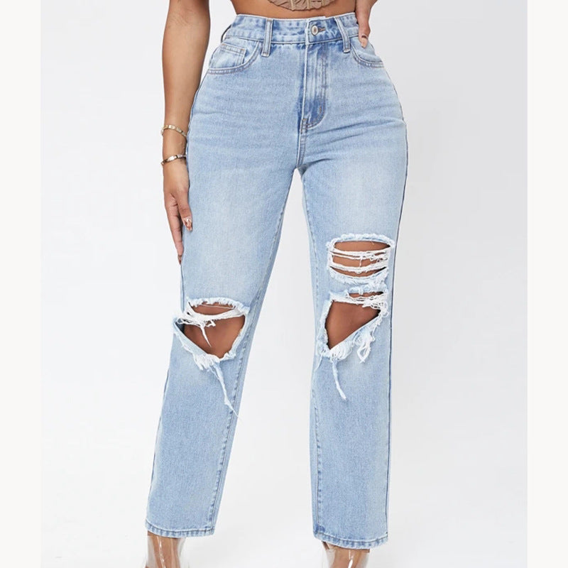 Jeans délavés taille haute