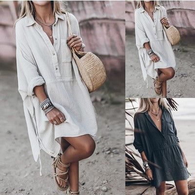 Robe décontractée en coton et lin à encolure en V