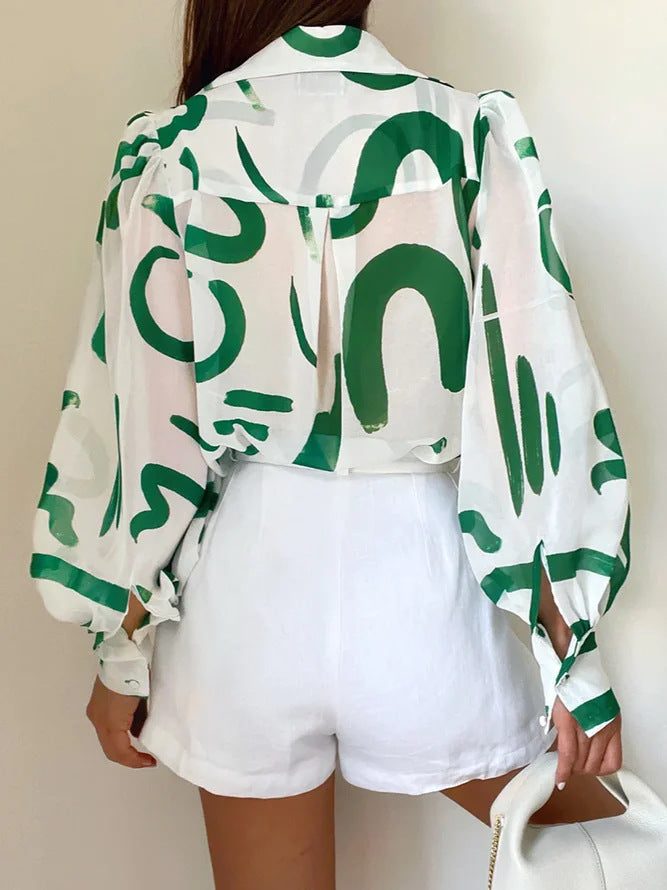 Chemise d'été imprimée à manches lanternes