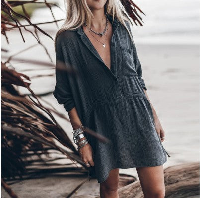 Robe décontractée en coton et lin à encolure en V