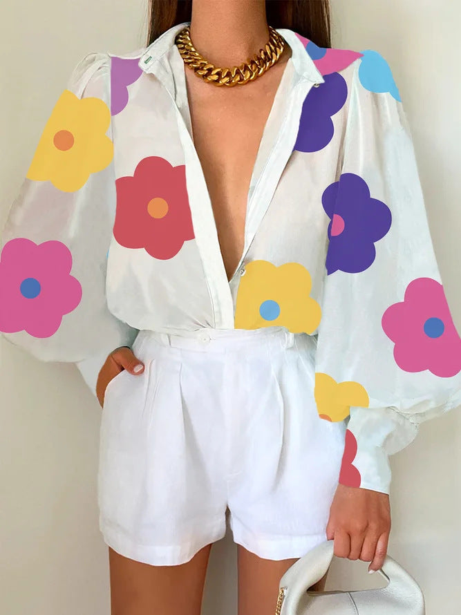 Chemise d'été imprimée à manches lanternes