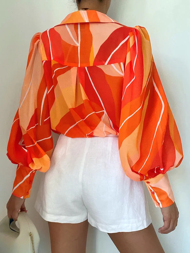 Chemise d'été imprimée à manches lanternes