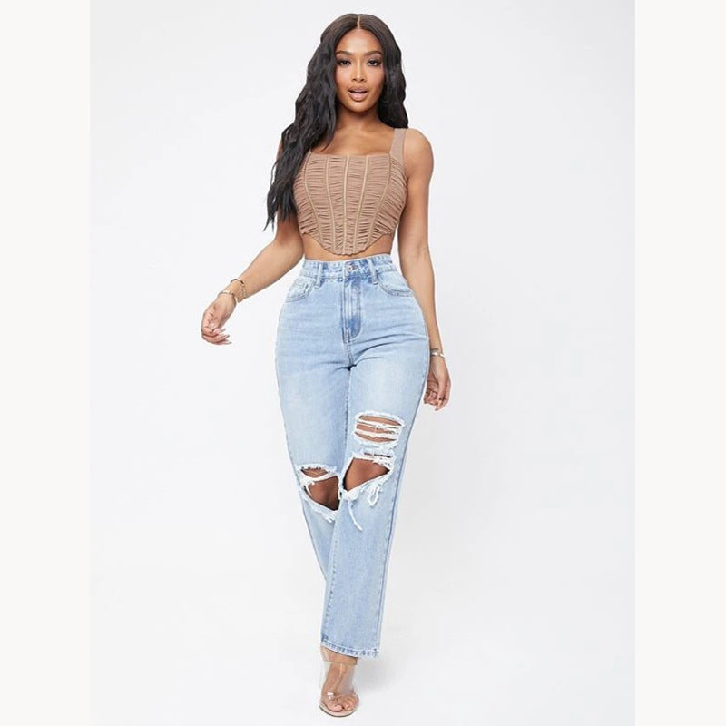 Jeans délavés taille haute