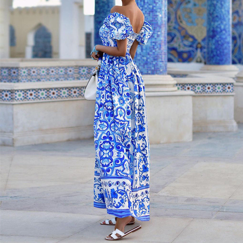 Robe imprimée bohème à col cassé