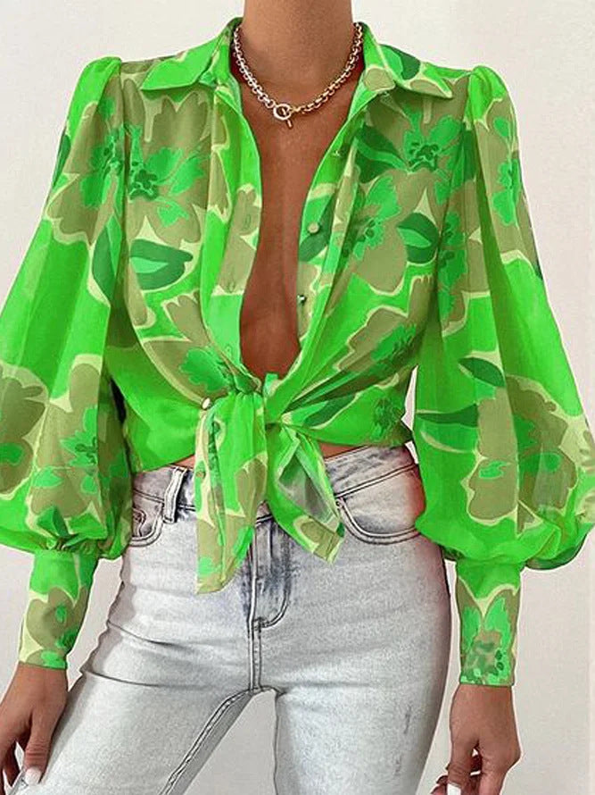 Chemise d'été imprimée à manches lanternes