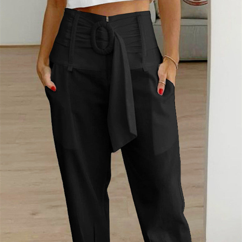 Pantalon décontracté à taille haute, droit et fuselé,