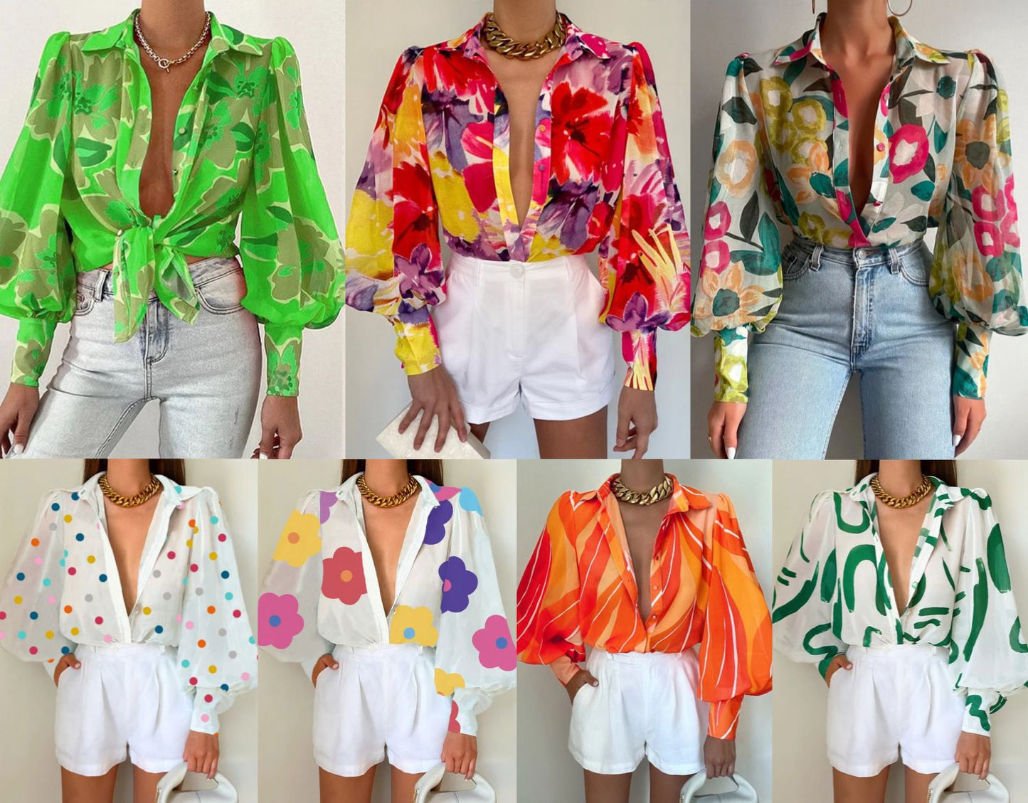 Chemise d'été imprimée à manches lanternes