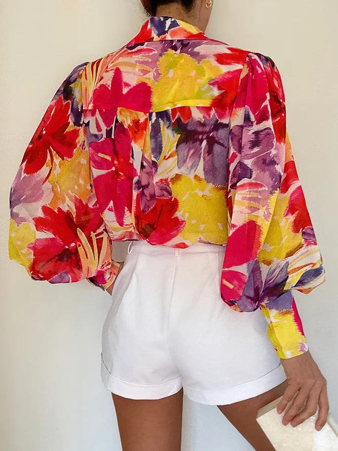 Chemise d'été imprimée à manches lanternes