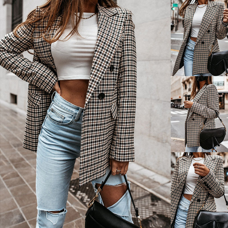 Veste de tailleur longue à carreaux