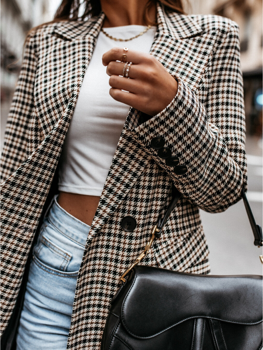 Veste de tailleur longue à carreaux