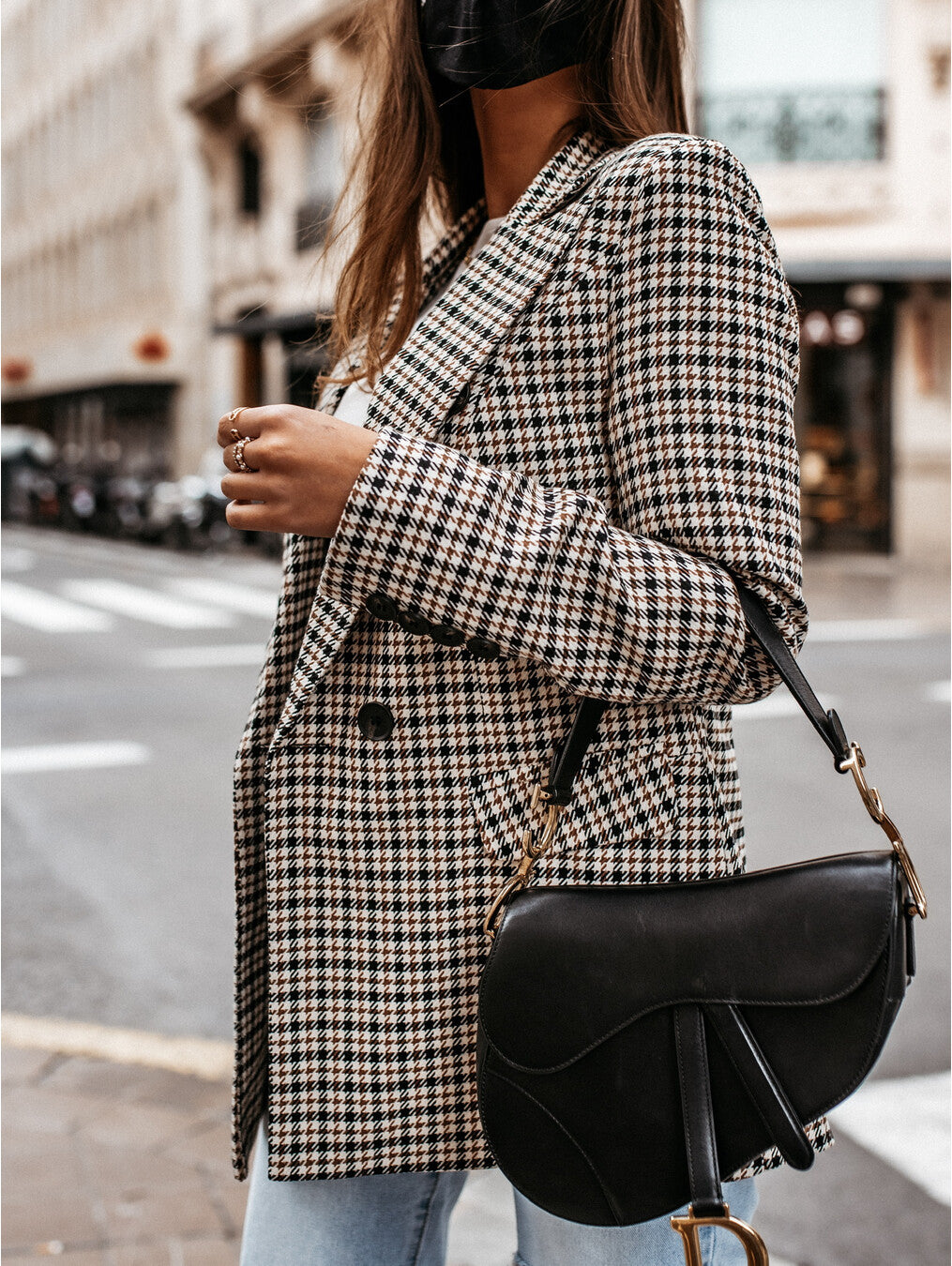 Veste de tailleur longue à carreaux