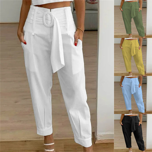 Pantalon décontracté à taille haute, droit et fuselé,